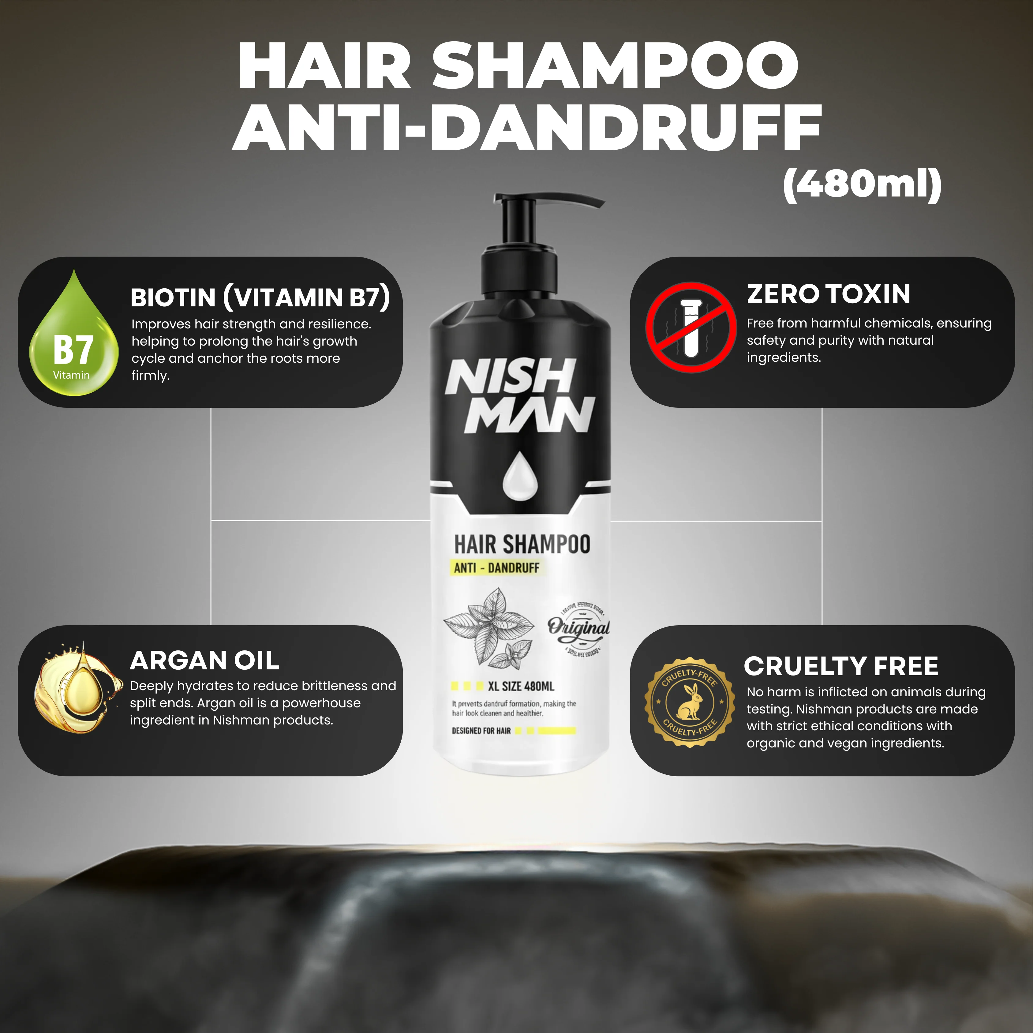 Nishman Anti-Dandruff Shampoo – 480 ml - Image 3