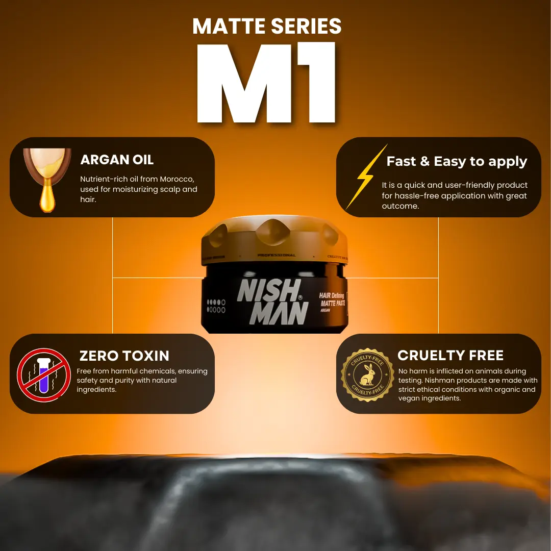 Nishman Defining Matte Paste Argan M1 | Full hold & Zero Shine 100ml - Image 4