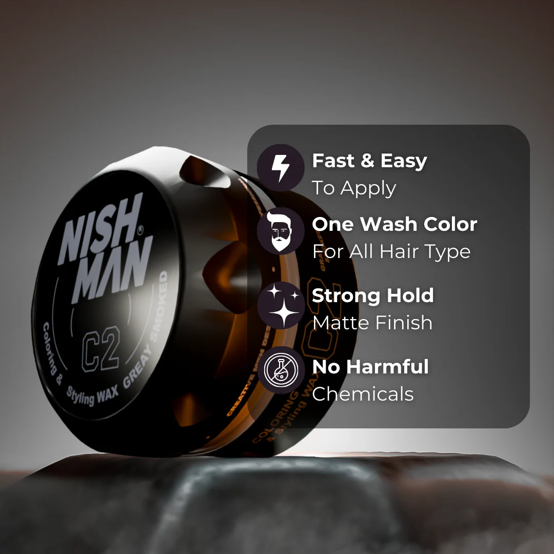 Nishman Premium Coloring Wax Grey Smoked | Temporary One Wash Color 100 ml - Image 3